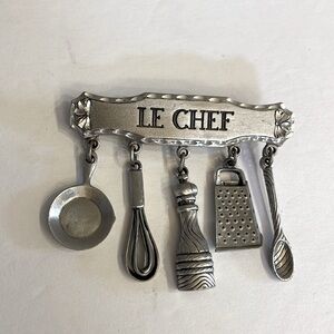 Vintage Jonette LE CHEF brooch pin with dangle kitchen utensils JJ stamped